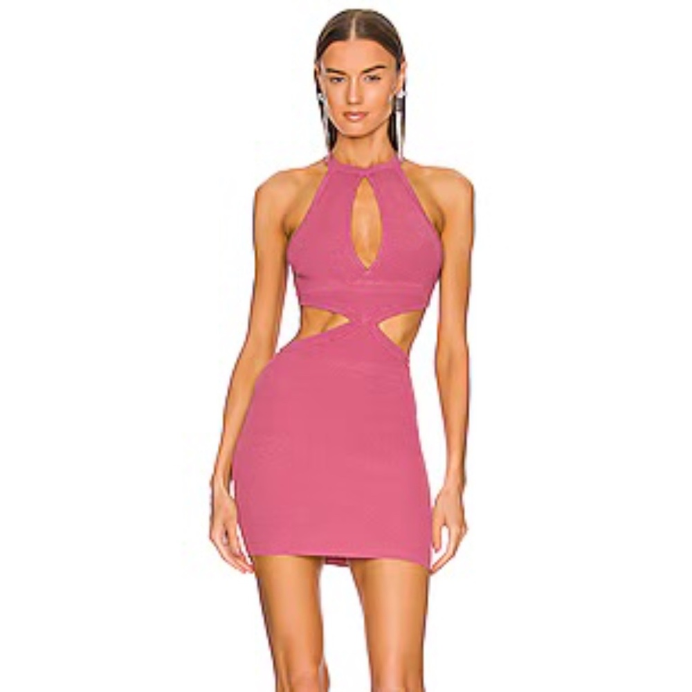 Michael Costello x Revolve Niko Knit Mini Cut out Dress in Blush Rose